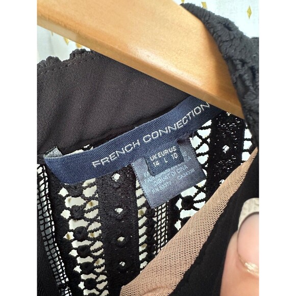 French Connection Patricia Lace Ruffled High Neck A-line Pockets Mini Dress 10 - Picture 7 of 8